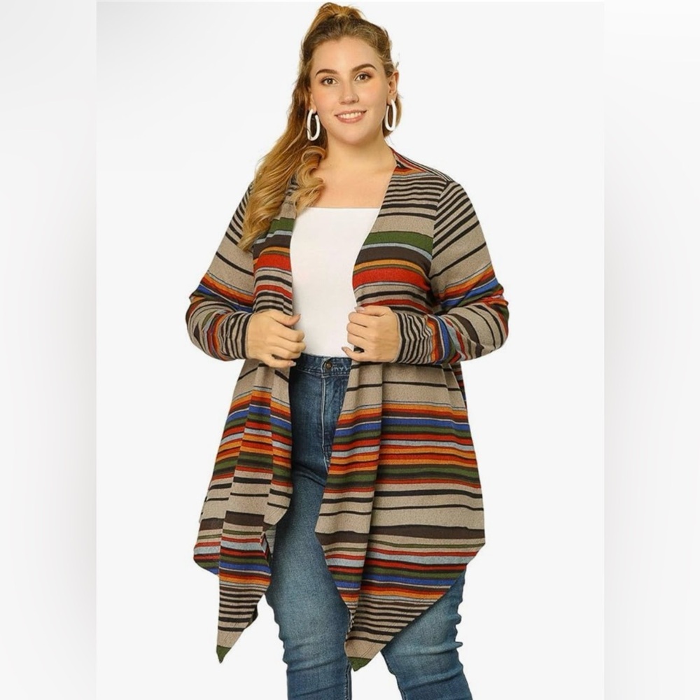 Agnes Orinda Women's Plus Size Striped Open Front Cardigan Size 2X - NWT